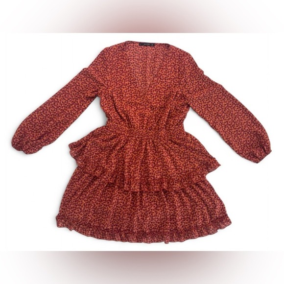 Hesparus Long Sleeve Smocked Waist Ruffle Dress L Boho Fall Floral Cottagecore - Picture 2 of 9